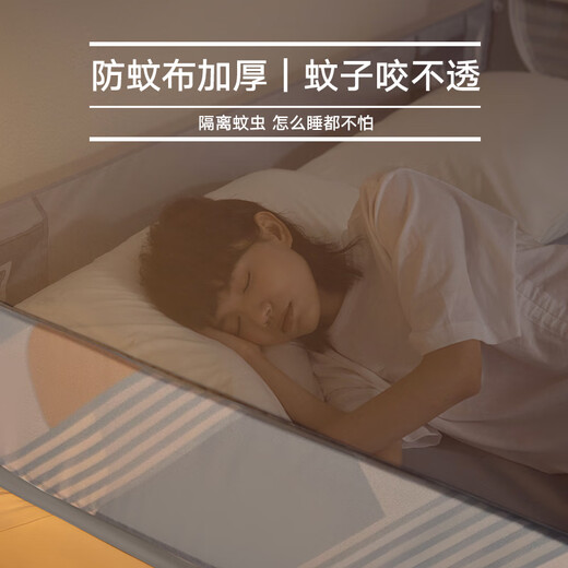 Meiduojia Mongolian yurt mosquito net thickened anti-mosquito cloth installation-free mosquito net household foldable mosquito net frame children anti-mosquito net cover night wind gray mosquito net T door + night light fan suitable for 1.5m bed