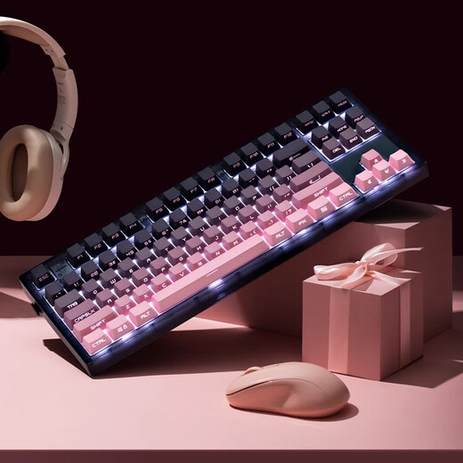 腹灵mk870pro黑莓侧刻机械键盘蓝牙有线无线客制化电脑游戏静音办公 【单模】黑曜石Pro+黑莓侧刻 TTC快银轴V2【触发更快】 87键