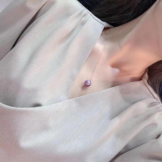 Green round Tahitian purple bright pearl pendant princess style single clavicle chain 925 silver plated 18k gold purple pearl 12-12mm