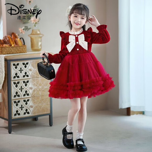 Disney girls dress New Year skirt 2026 new spring and autumn children's tutu skirt little girl red princess skirt winter red high quality 100 recommended height 90-95cm