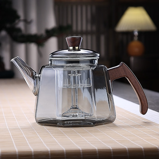 Fully high temperature resistant thickened glass steaming integrated teapot large capacity kettle side handle teapot household kettle Ash Babao steaming integrated teapot 1000ml