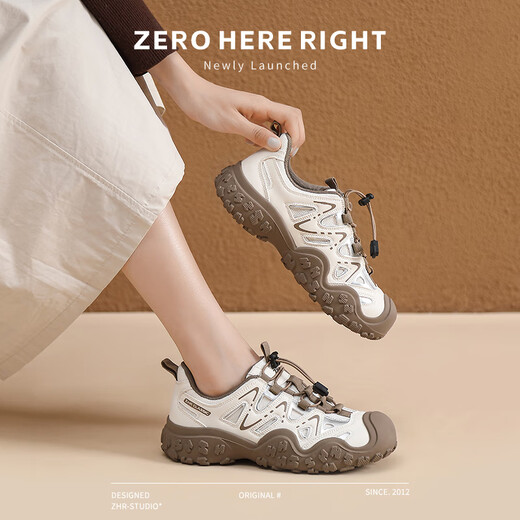 ZHR登山鞋女户外徒步运动鞋子女轻便厚底透气女鞋 G683 米棕 35