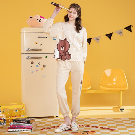 Fenton Couple Pajamas Women's Pure Cotton New IP Brown Bear Joint Fashion Round Neck Homewear Set Mi Xing (Female) 2XL