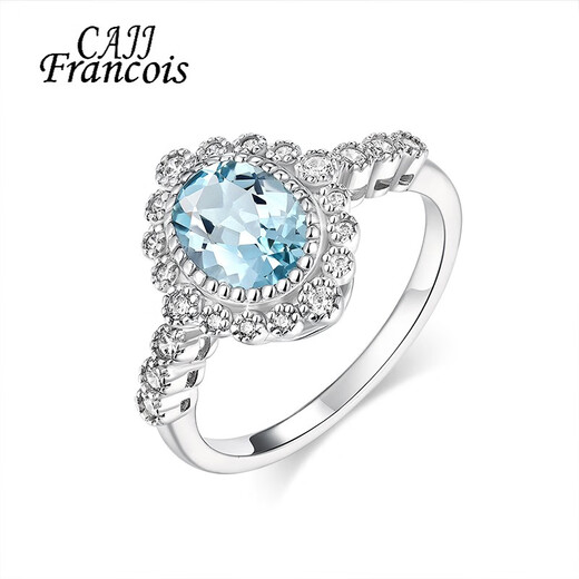CAJJ Francois 1.12 carat aquamarine ring zircon natural jewelry color treasure Princess Diana model 925 silver inlaid with gemstones women's size 14