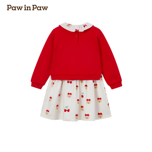 PawinPaw Solona Bear Children's Wear 25 Spring and Autumn New Baby Girl Cherry Dress Red/20 100 cm
