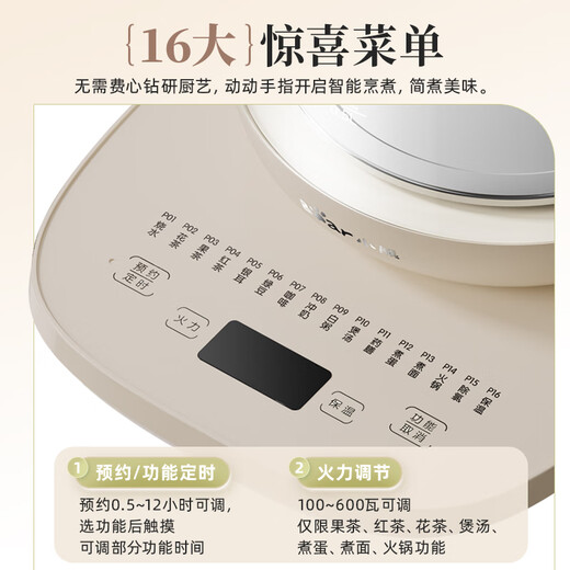 Bear Health Pot Tea Maker Kettle Tea Kettle 316L Stainless Steel Multi-stage Insulation Mini Glass Flower Teapot Smart Electric Kettle 1.5L YSH-E15M3