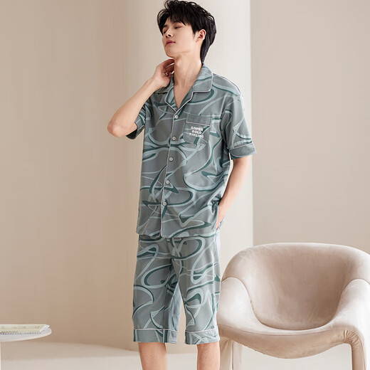 Yu Zhaolin (YUZHAOLIN) pajamas men's pure cotton summer shorts shorts 2025 new summer men's home clothing set large size for outside wear NSALM-LMSJ9227 3XL (recommended 175-195Jin [Jin equals 0.5 kg])