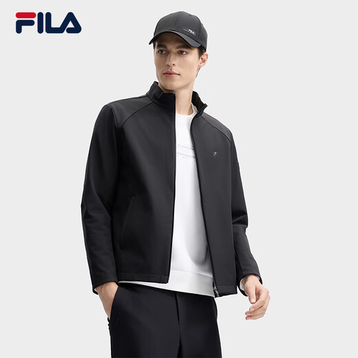 FILA Official Men's Woven Jacket 2025 Spring New Fashion Casual Basic Plus Velvet Stand Collar Jacket for Men True Black-BK XL