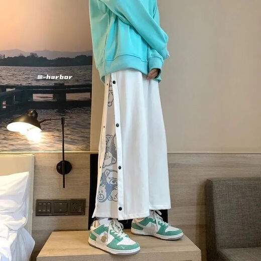 Ejot Breastted Casual Hosen Herren Sport mit Breithöfen mit breiten Beinen losen gerade und vielseitige Casual High Street 2025 Neue Style-Hosen K66-White_ [] 2xl