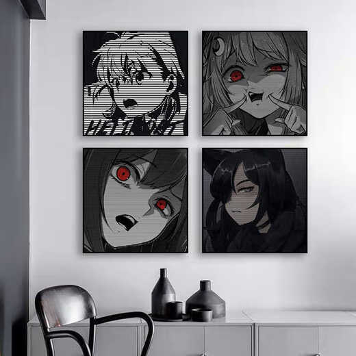 Chengzai aokizy hanging painting trendy black and white living room sofa background wall decoration painting e-sports room cartoon bedroom bedside painting JD13971 30*30 texture oil canvas ps black frame