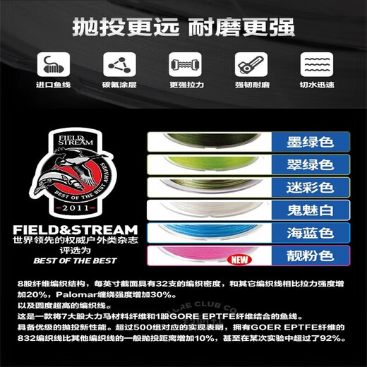 钓研社路亚梭飞士832/131/91大力马线8股PE线编织线顺滑耐磨路亚渔线主线 墨绿色 120米 3号