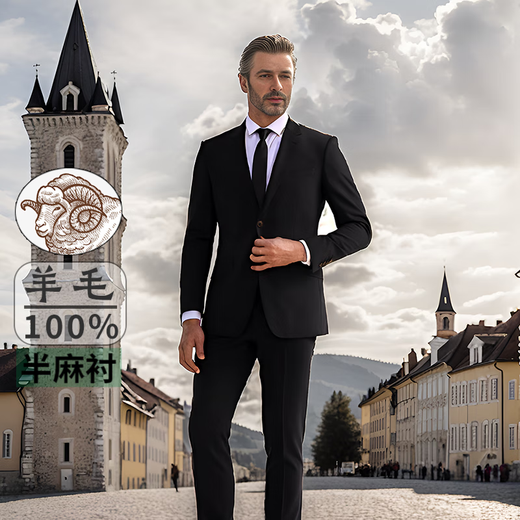 Ming Dianxing Half Linen Lined 100% Wool Suit Suit Men's Suit Suit Men's Business Formal Wedding Groom Light Luxury Black Suit+Trousers 175B Recommended 131-145Jin Jin is equal to 0.5 kg