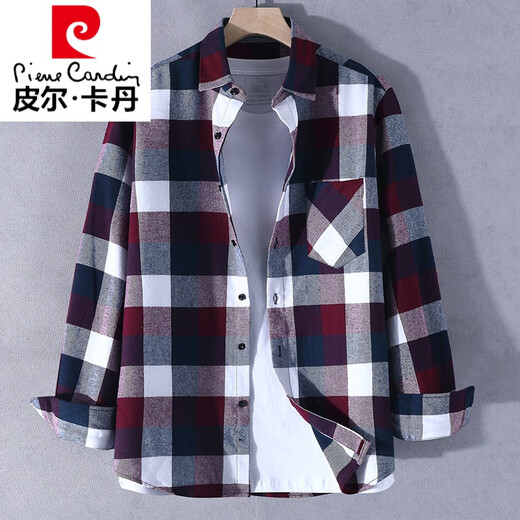 皮尔卡丹（pierre cardin）大格子长袖衬衫男绿色纯棉衬衣服初中高中学生春秋季新款外套 CS867黑白 (纯棉面料) 3XL (适合体重170斤-185斤穿)