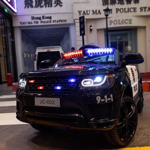 Kein Spiel, ein Elektroauto für Kinder, Allrad-Allradauto, Männer und Frauen mit ferngesteuertem Spielzeugauto können in einem Baby-Polizeiauto, Kinderauto [Flaggschiff] Allradantrieb + Foam Wheel + Ledersitz, sitzt