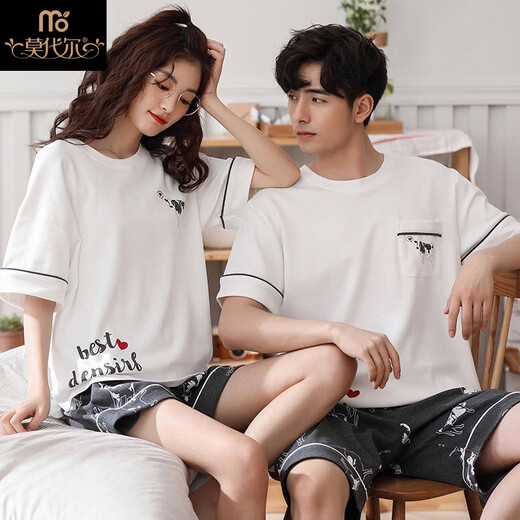 Modal 25 pure cotton couples pajamas summer wear summer couple summer one man and one woman short-sleeved cotton suit trendy LS9918 male XL female L