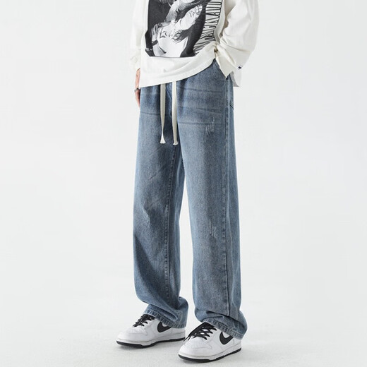 FOG SKY jeans men's summer trendy high street straight-leg pants men's American retro loose wide-leg casual pants SS-506 black gray 2XL (recommended 150-170Jin [Jin equals 0.5 kg])