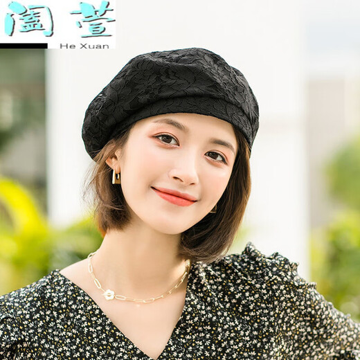 HTKD new beret women's spring and summer thin lace beret women's summer Korean style versatile beret hat elegant style burgundy