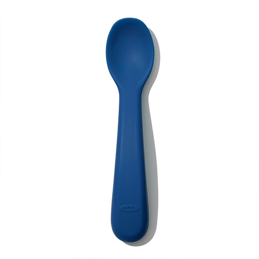 OXO Silicone Spoon Children's Eating Baby Learning to Eat Training Spoon Complementary Food Short Handle Small Soft Spoon Tableware Two Pack Navy Blue