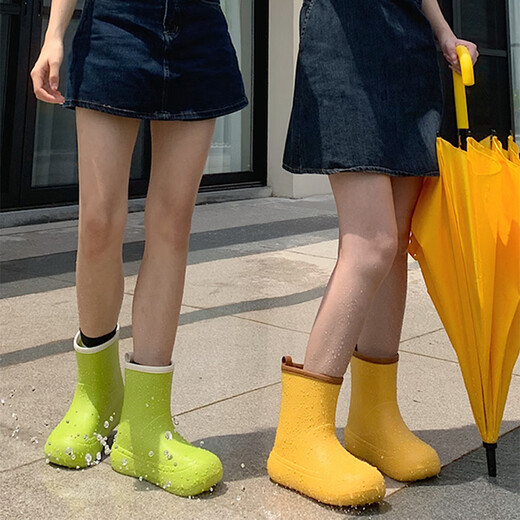 瑜品佳时尚个性雨鞋女户外防滑防水雨靴丑萌可爱学生成人胶鞋 果绿色 38 38-39码