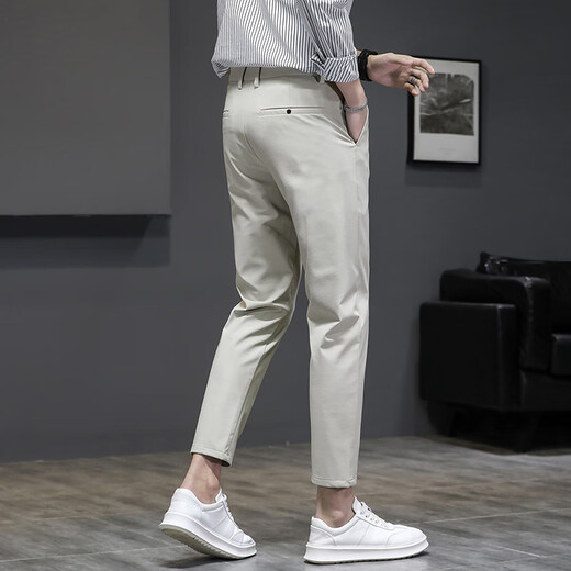 Kurentou 2024 Sommereiseide Cumped Hosen Männer koreanische Stil trendige Hosen elastische 9-Punkte-Hose Männer Schlanker Sommer Dünne Hosen 9902 Schwarz 38