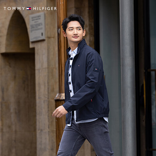 TOMMY HILFIGER casual stand collar 25 autumn and winter new men's trendy sports trim pocket business executive jacket navy blue DW5 L (recommended 150-165Jin Jin equals 0.5kg)