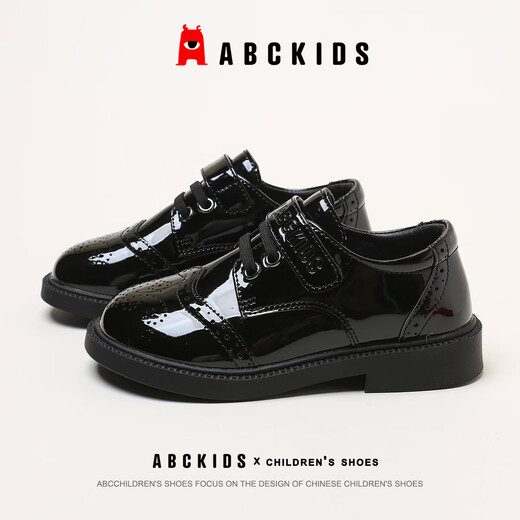 ABC KIDS children's shoes 2025 spring and autumn new fashion leather shoes children's glossy host boys and girls casual performance shoes black size 30 inner length about 20cm