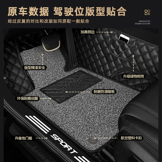 Baitaikang Peugeot 307 logo 301 308 4008 508L 5008 2008 301 fully encircled car foot pad [black red line + black silk ring] bag threshold model Peugeot model custom