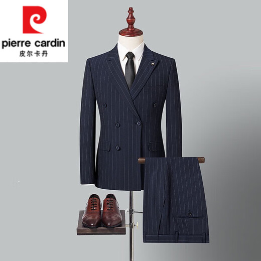 Pierre Cardin high-end suit suit men's wedding groom suit three-piece business casual formal groomsmen vertical striped dress 812-grey striped three-piece suit suit + trousers + 175/48 130-150Jin Jin equals 0.5 kg