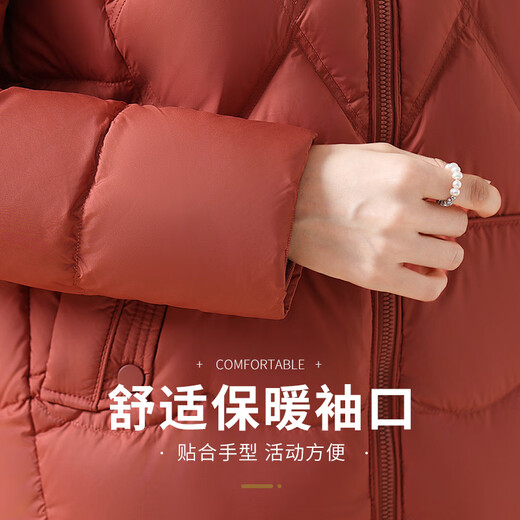 Snow Flying Down Jacket Women's Hooded Autumn and Winter Casual Thickened Loose Warm Jacket for Women Red 170/92A