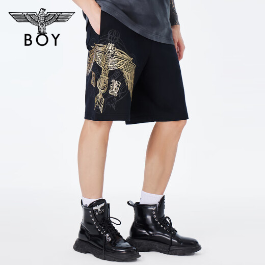 BOY LONDON春夏男女同款休闲裤烫金老鹰翅膀印花短裤N14984 银色 XS