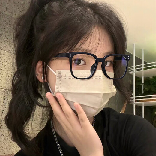 Saint Cassi Black frame color change and anti-blue radiation myopia glasses for women with small Korean version of face large frame gown protection flat light glasses bright black frame [Exquisite gift box] 0-degree anti-blue light lens (try-only)