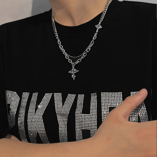 Bai Qixin necklace men's trendy cross pendant clavicle chain men's fashion niche high-end accessories sweater chain pattern cross necklace