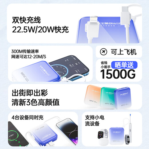 烁盟 随身wifi免插卡便携式无线wifi6 5ghz无限流量全国通用2025款移动wifi热点三网通流量卡 绝绝紫【22.5W快充】网速可达150M+1W毫安