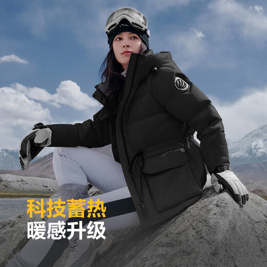 Bosideng (BOSIDENG) [Off-season] Winter extreme cold down jacket Goose down jacket for women mid-length hooded new national standard mall same jacket [Shop manager recommendation] Camouflage black 9813 M 165/88A Weight about 120-140Jin [Jin equals 0.5 kg]