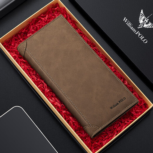 WILLIAMPOLO Paul Wallet Men's Long Multi-Card Card Bag Simple Trendy Brand Ultra-Thin Wallet Khaki Long Style Long