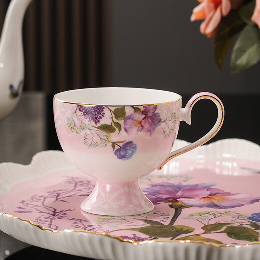 Yanze bone china rotatable water set tea set teapot teacup set opening housewarming gift light luxury high-end gift box bone china peony diffuser set-wooden gift box