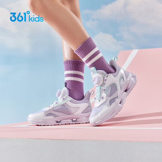 361 children's shoes girls children's sneakers knob button summer new large mesh breathable running shoes mid-to-big children's casual shoes 361 degree white/light pink purple/sprouted green 36