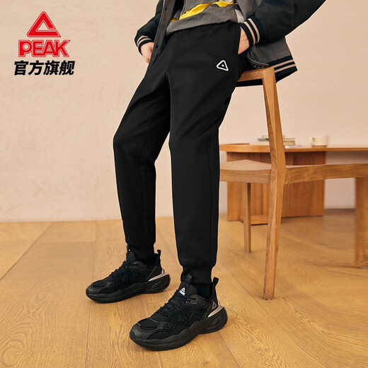 Peak fleece sweatpants men's new loose and comfortable knitted leggings casual sweatpants student warm trousers black L