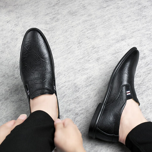 
KEECHMONT men's shoes new bean shoes comfortable soft urban fashion men's casual leather shoes lightweight soft sole non-slip lazy shoes 11973 black regular version 37