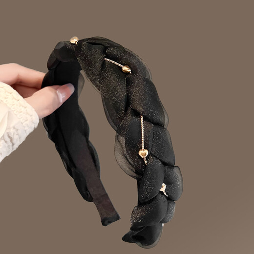 Zhuo Keke black high-end twist braid love chain hair hoop mesh hairpin wide-brimmed face wash headband simple head accessories twist love chain hair hoop - black