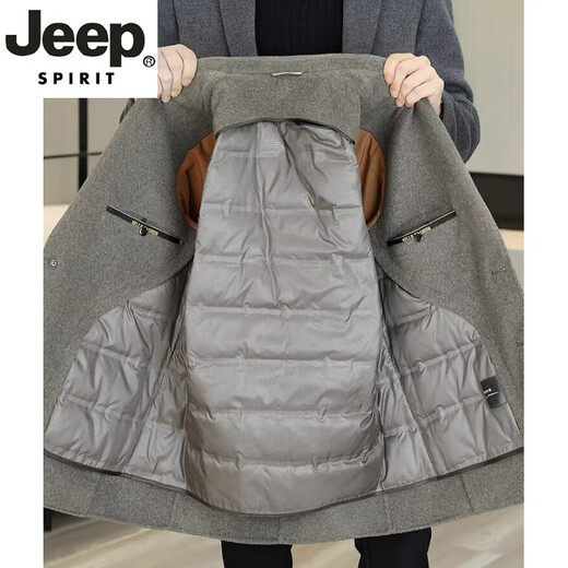 JEEP SPIRIT轻奢高档羊绒大衣男士羊毛西装男装秋冬短款羽绒内胆双面呢外套男 818黑色（双面呢） （63羊毛脱卸 M （95-105斤）
