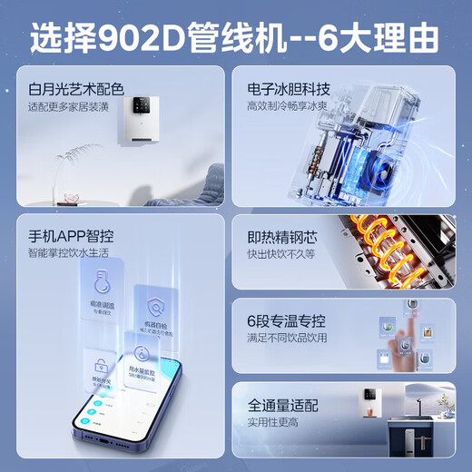 美的家用净水器伴侣 白月光管线机 全通量适配 6段控温 智能触控 壁挂式直饮机 速热饮水机 MG902-D 冷热直饮【净水器伴侣】