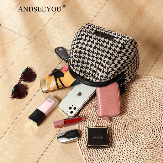 ANDSEEYOU品牌 女士包包 新款包包女潮帆布包女包时尚百搭单肩斜挎包胸包 千鸟格