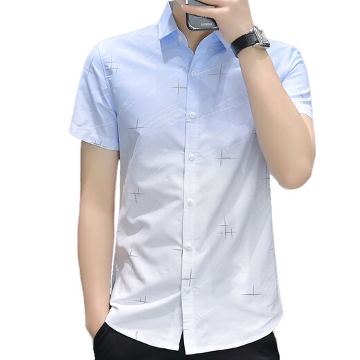 Romon Ice Seide kurzärärmiges Hemd Herren Sommer Ultra-dünner Verlaufsfarbe Casual Hemd halbärmelige Quadratkragen hübsche Herrenkleidung 843 Grau + 844 Khaki 3xl