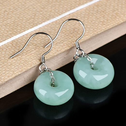 Keyu can ask for guaranteed price 11.11 jade earrings, light green peace buckle earrings, silver inlaid jade earrings, style one X276