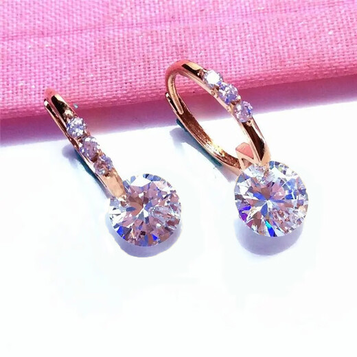 KZD Old Phoenix Gold Store New Russian 60 Points Stone Earrings Plated with 18K Gold Rose Gold Women's Korean Fashion Zircon Earrings (Main Stone 60 Points) 585 Purple Gold One