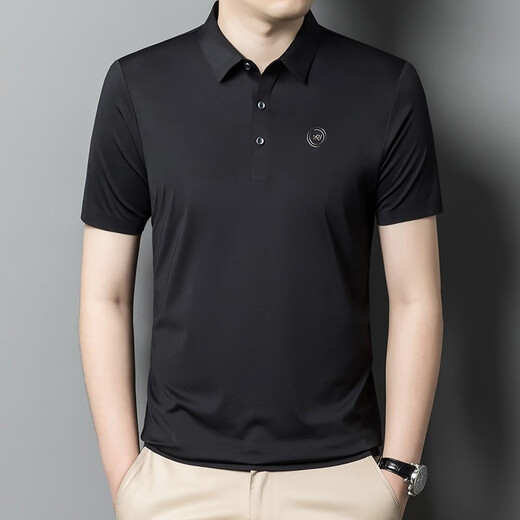 Anislen leichtes, luxuriöses, aristokratisches Kurzarm-T-Shirt für Herren im Sommer, dünnes, einfarbiges, modisches, lässiges All-Match-Halbarm-Top-T-Shirt für Herren 9859 Schwarz S 165 Empfohlene Größe 100-119 Jin Jin entspricht 0,5 kg