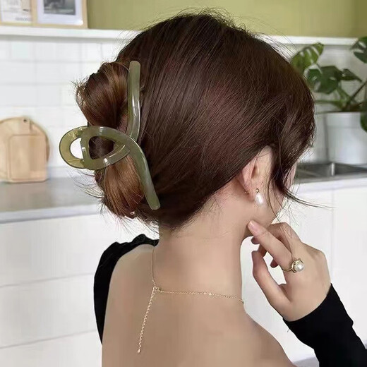 Jieweiyi hairpin back head grabber women's hairpin high-end simple large temperament hairpin shark clip headdress BH-FJ070 olive green (13cm)