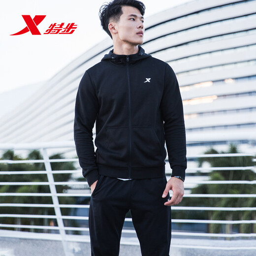 特步运动套装男卫衣春秋款2025新款春季运动服卫裤连帽外套两件套 连帽卫衣9276+黑 165/S