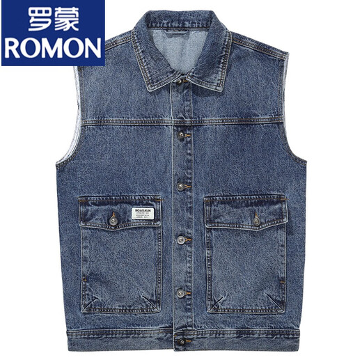 罗蒙（ROMON）2024牛仔马甲男无袖坎肩夹克男士春秋季潮流宽松百搭工装外套 9215蓝色 +9216蓝色 S